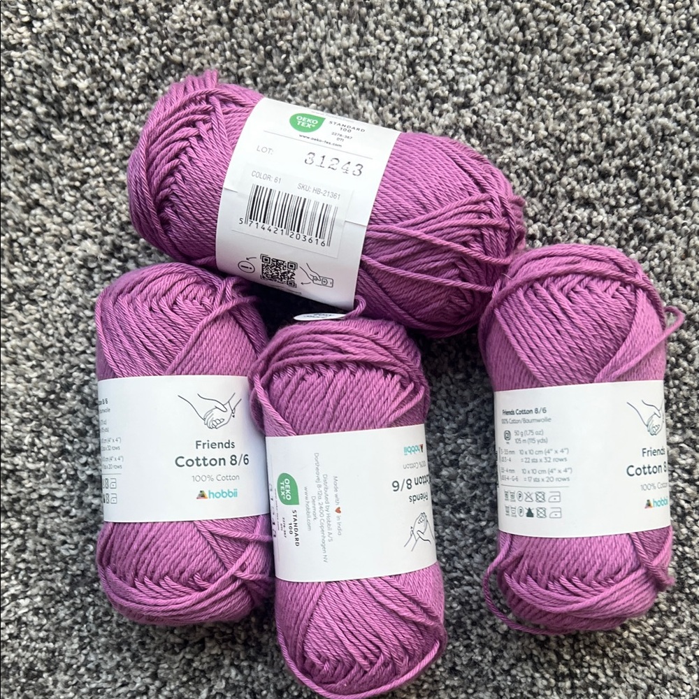 Hobbii Friends Cotton 8/6 Yarn box - Lot of 4 Skeins colorThistle (61)